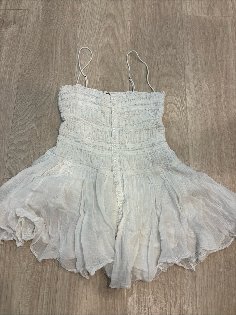 White Smocked Button-Front Cotton dress